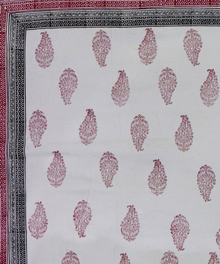White red hand block printed king size cotton double bedsheet