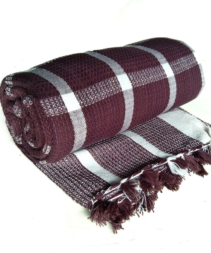Purple white check handwoven cotton towel