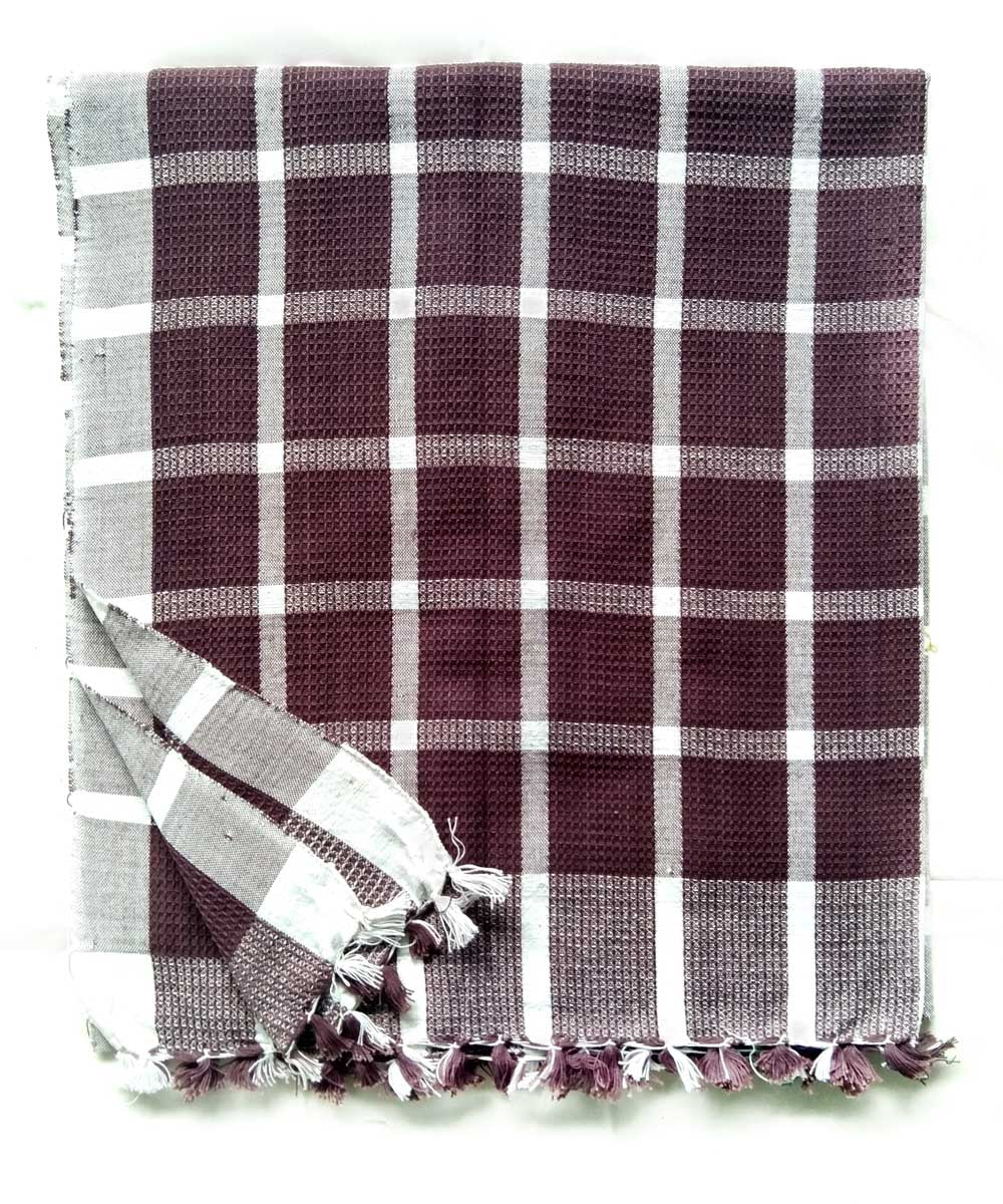 Purple white check handwoven cotton towel