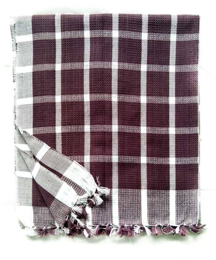Purple white check handwoven cotton towel