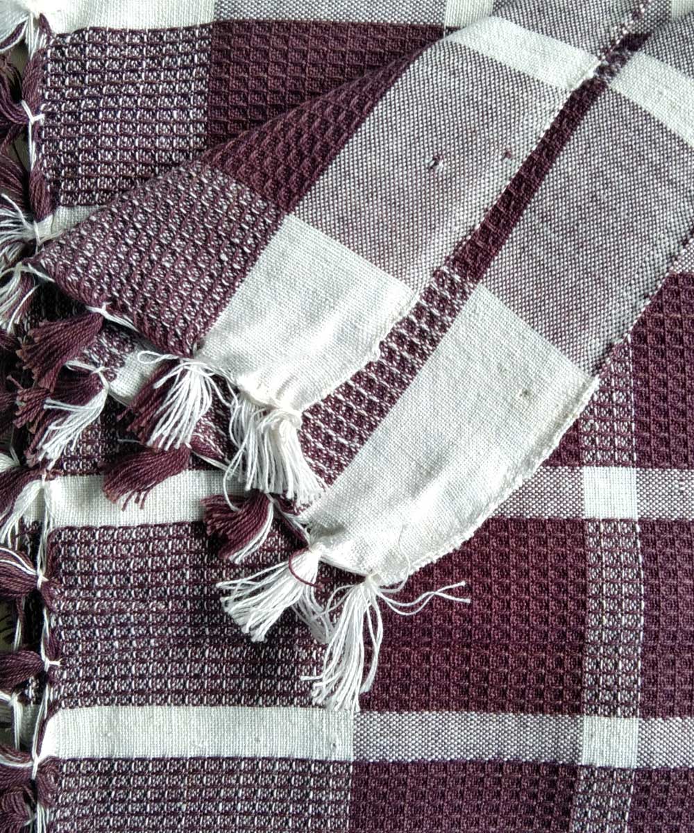 Purple white check handwoven cotton towel