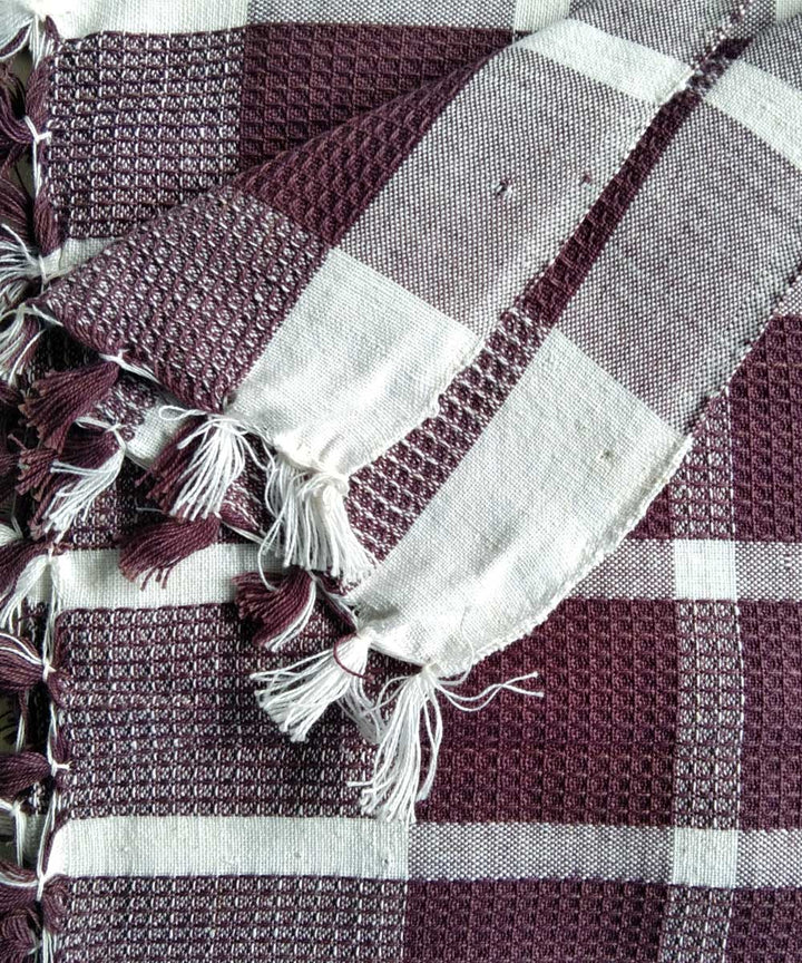 Purple white check handwoven cotton towel