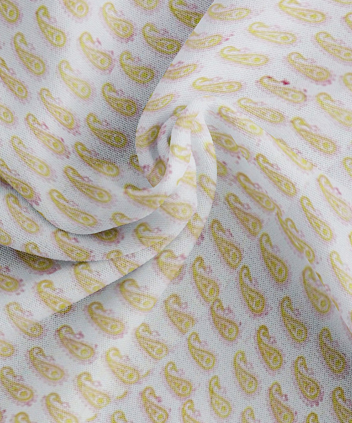 White yellow hand block printed king size cotton double bedsheet