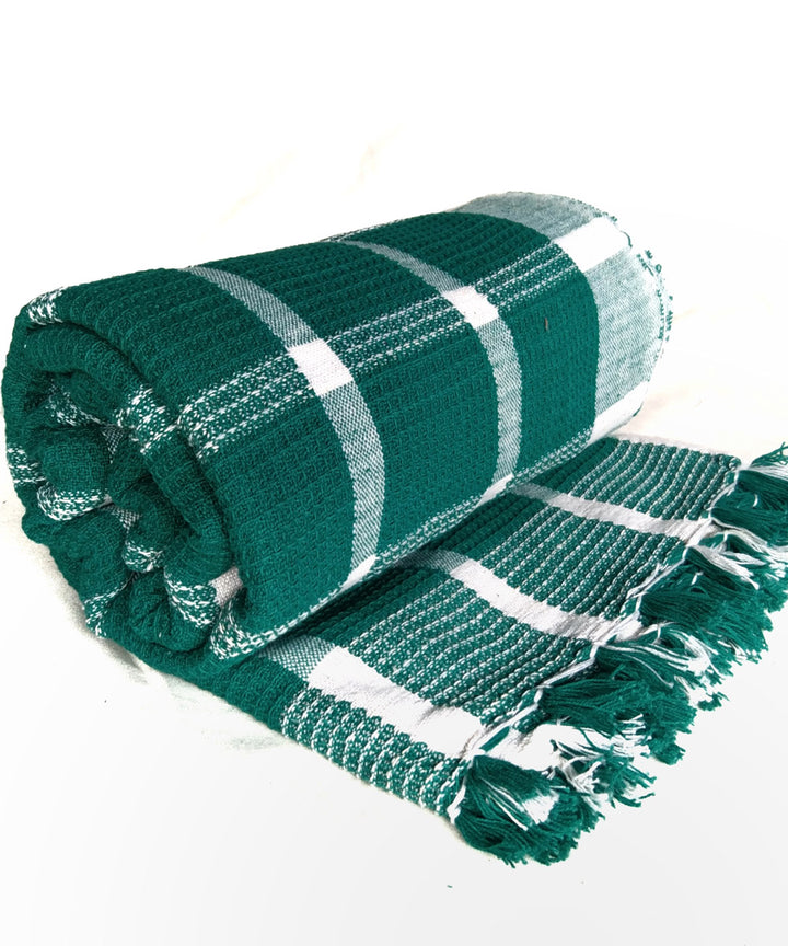 Dark green white check handwoven cotton towel
