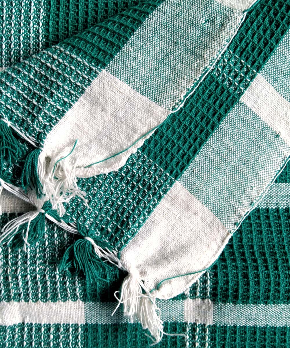 Dark green white check handwoven cotton towel