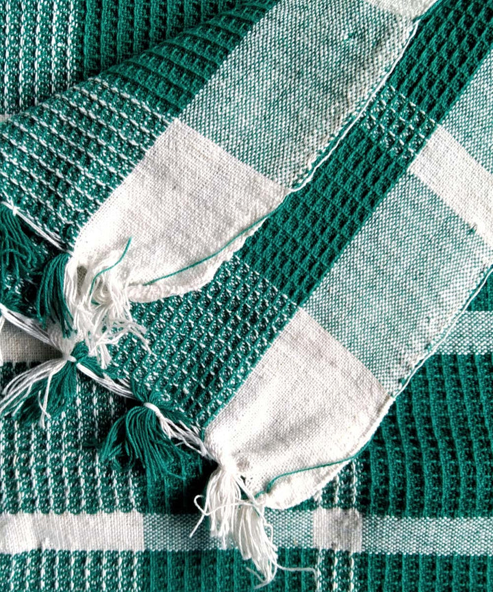 Dark green white check handwoven cotton towel