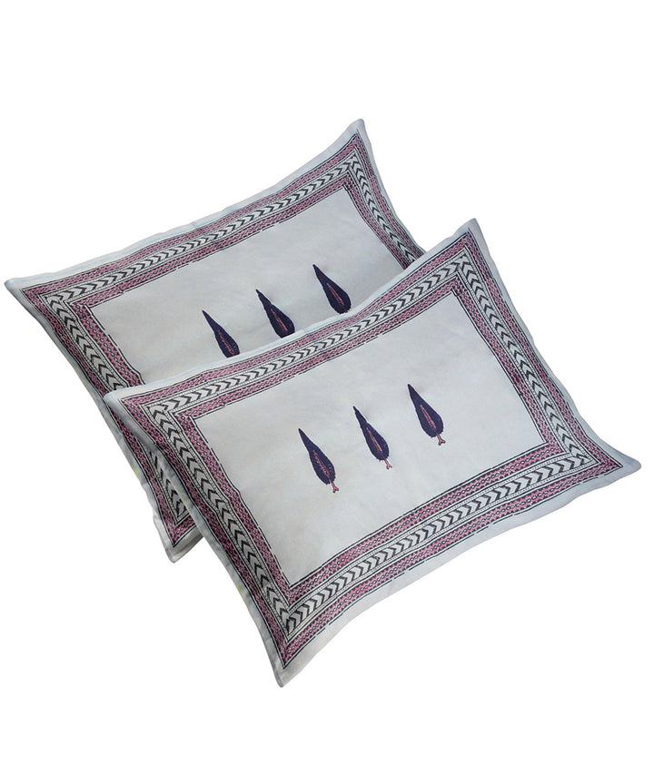 White brown handloom block printed king size cotton double bedsheet