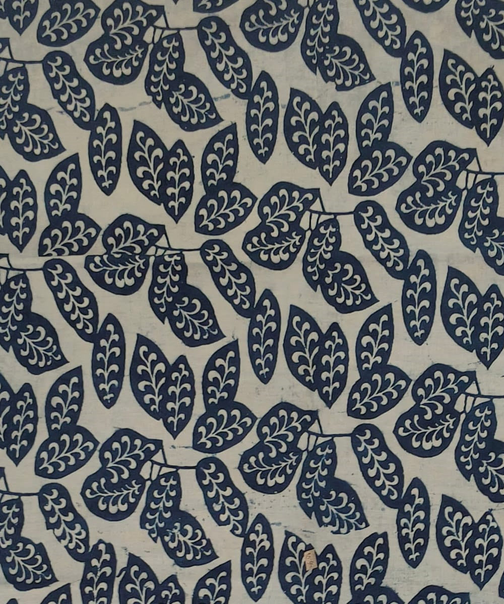 2.5m Blue leaf handblock printed cotton sanganeri print kurta material