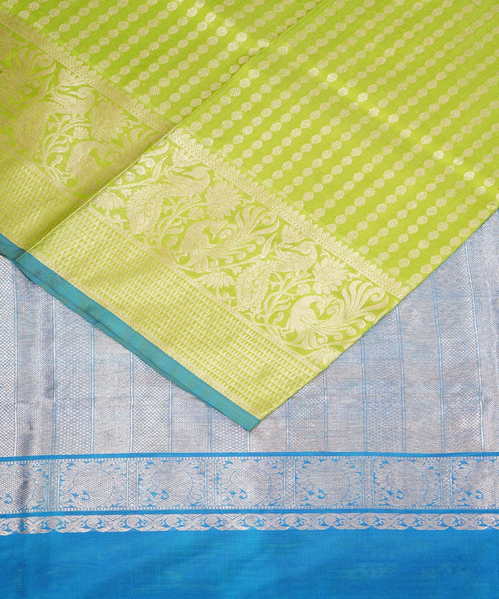 Lime green cyan blue silk handloom venkatagiri saree