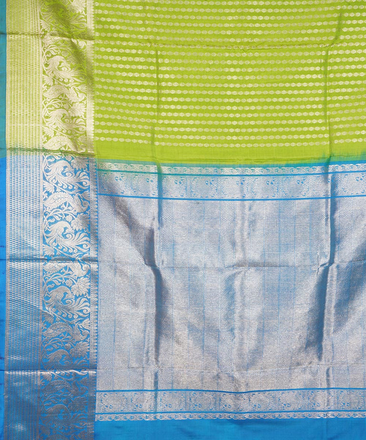 Lime green cyan blue silk handloom venkatagiri saree