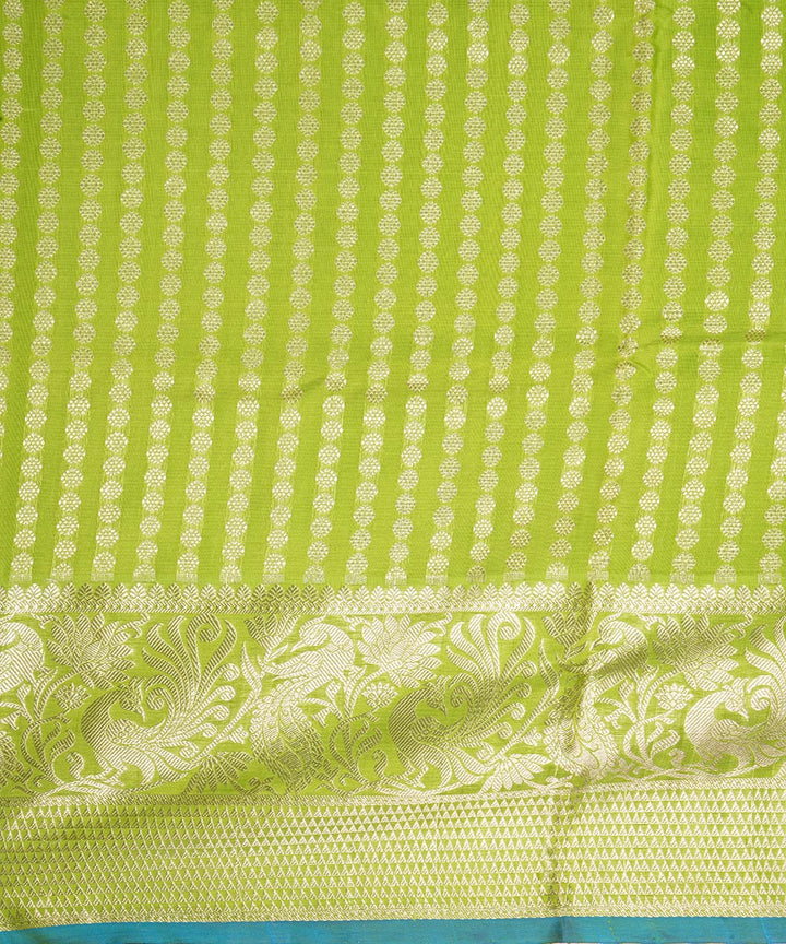 Lime green cyan blue silk handloom venkatagiri saree