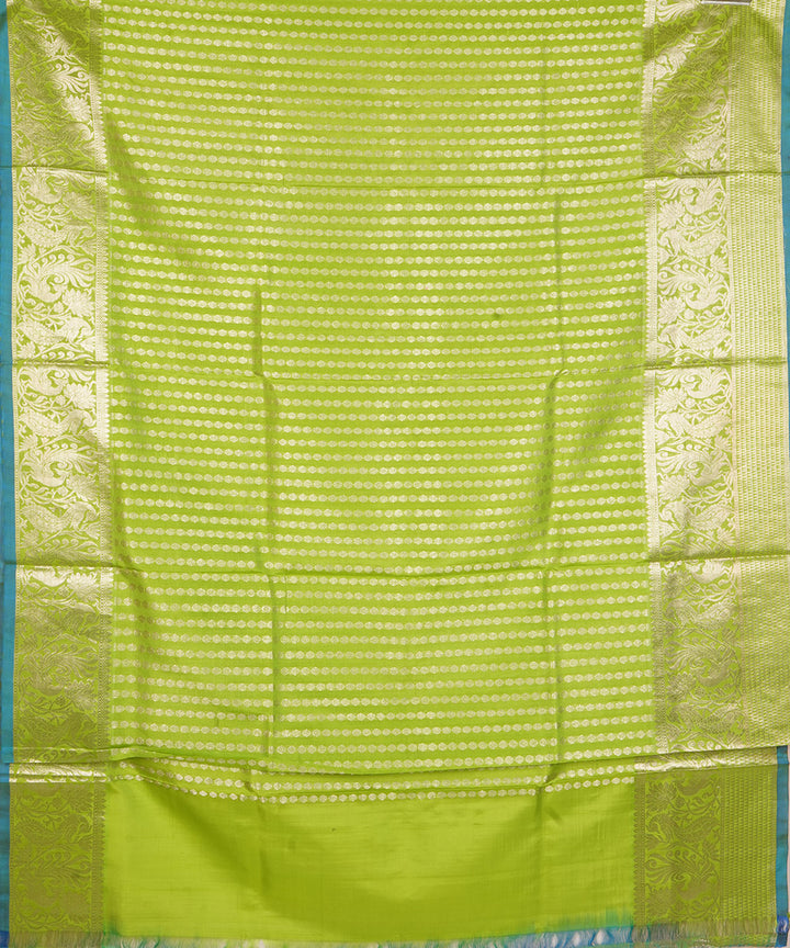 Lime green cyan blue silk handloom venkatagiri saree