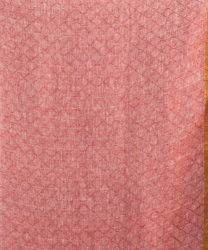 Grey red handwoven bengal linen saree