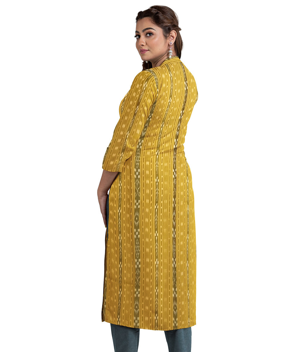 Yellow black handwoven cotton nuapatna dress material