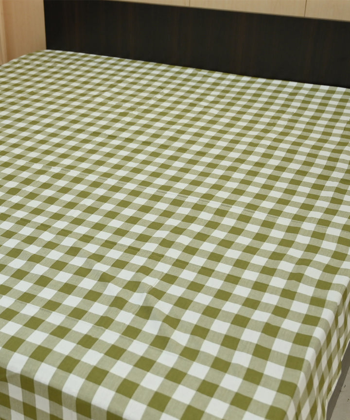 White bud green checked handmade sambalpuri cotton bedsheet