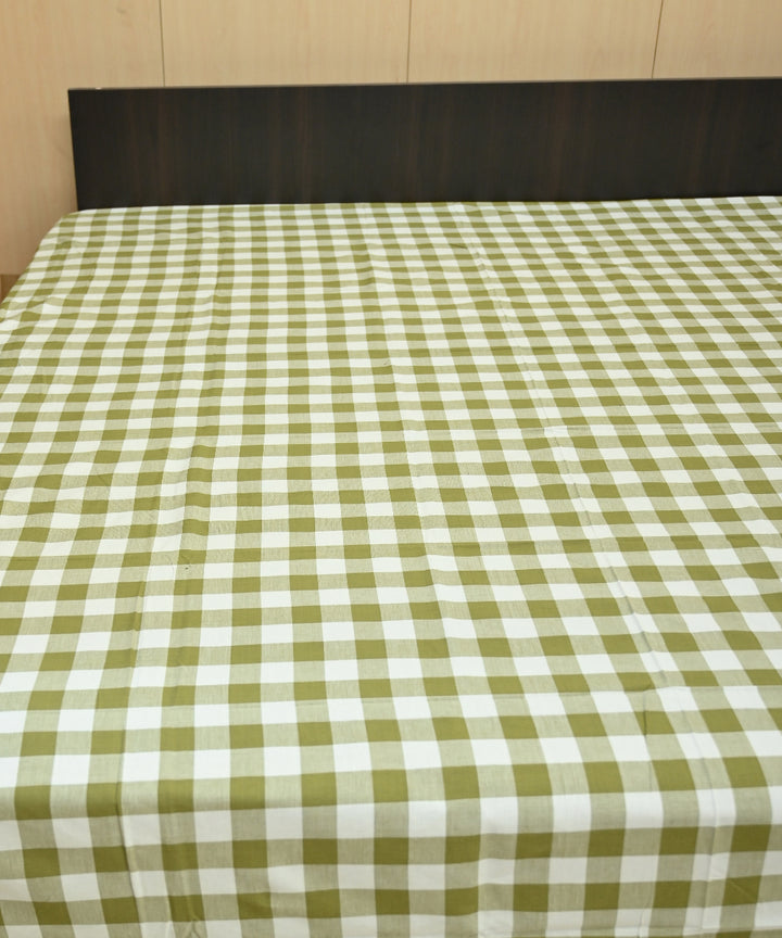 White bud green checked handmade sambalpuri cotton bedsheet