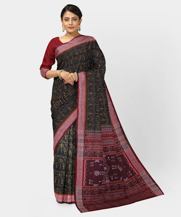 Black red handwoven sambalpuri cotton saree