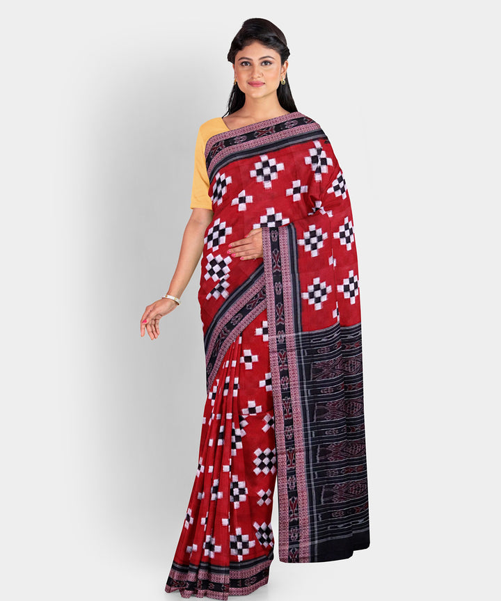 Red black handwoven sambalpuri cotton saree