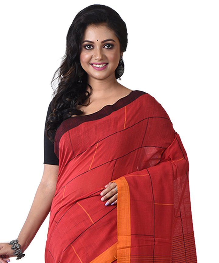 Red handloom cotton shantipuri saree