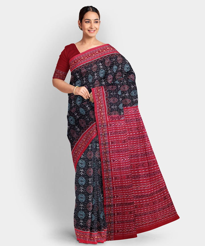 Black red cotton handwoven sambalpuri saree