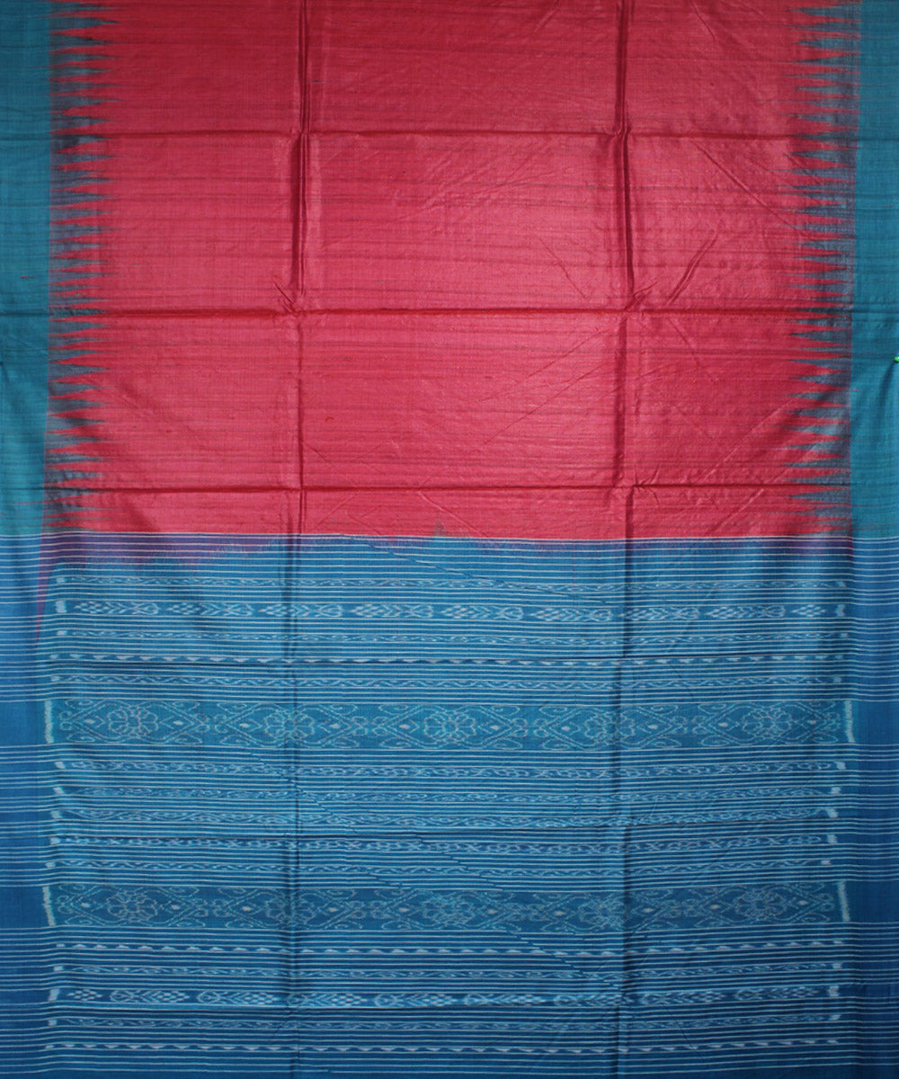 Deep pink sea green tussar silk handwoven saree