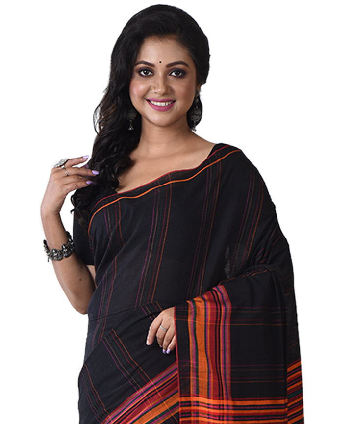 Black multicolor handloom cotton shantipuri saree