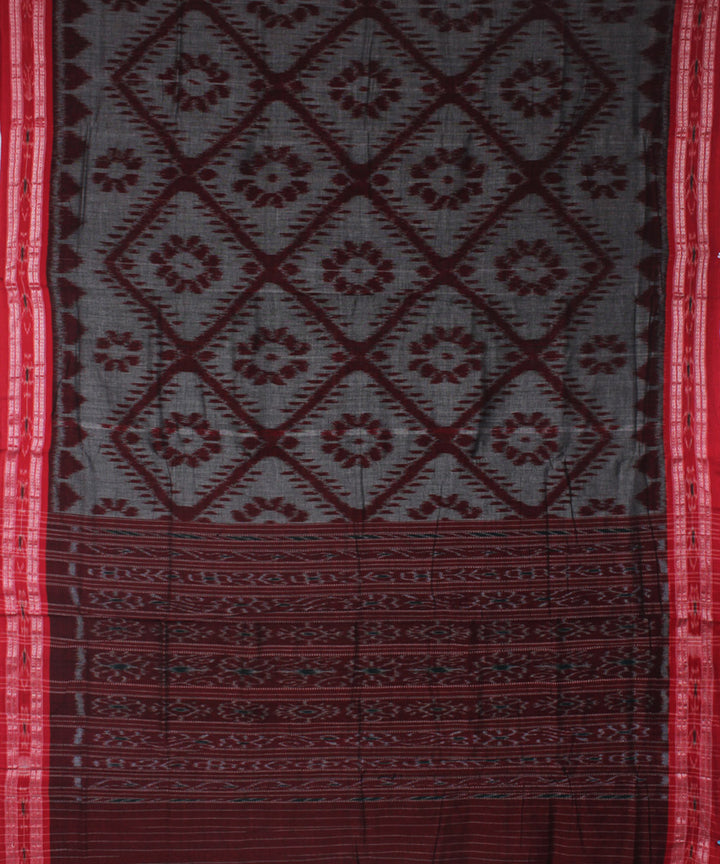 Grey maroon cotton handwoven nuapatna saree