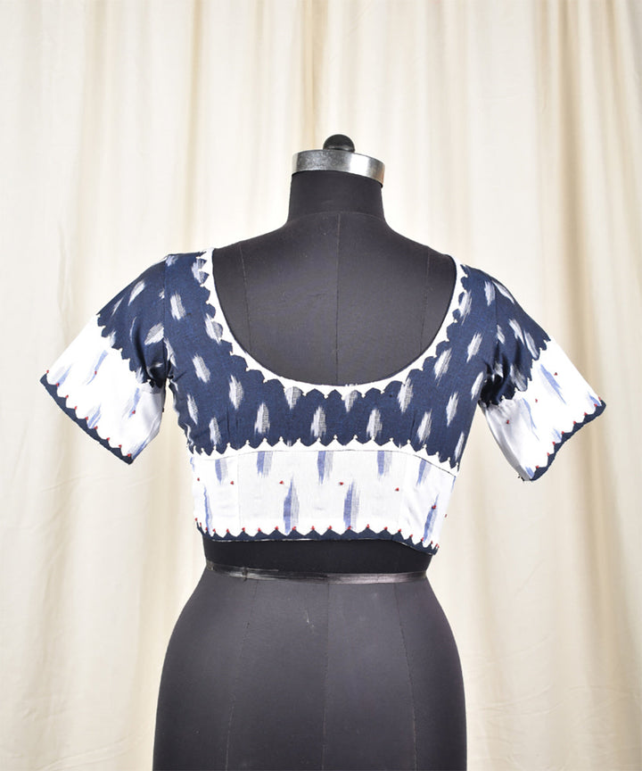 Blue handwoven ikat embroidered blouse