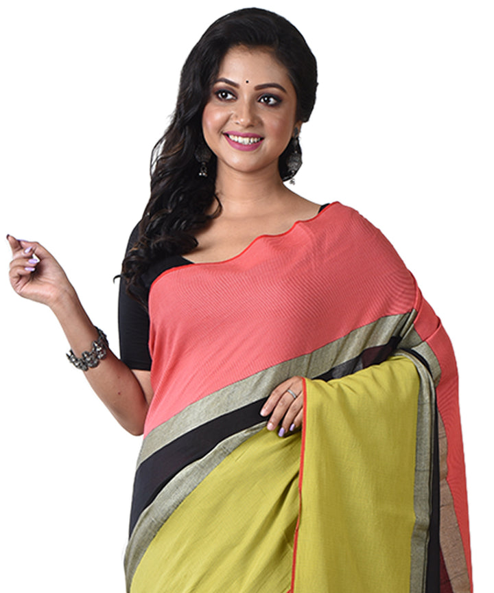 Black multicolor handloom shantipuri cotton saree