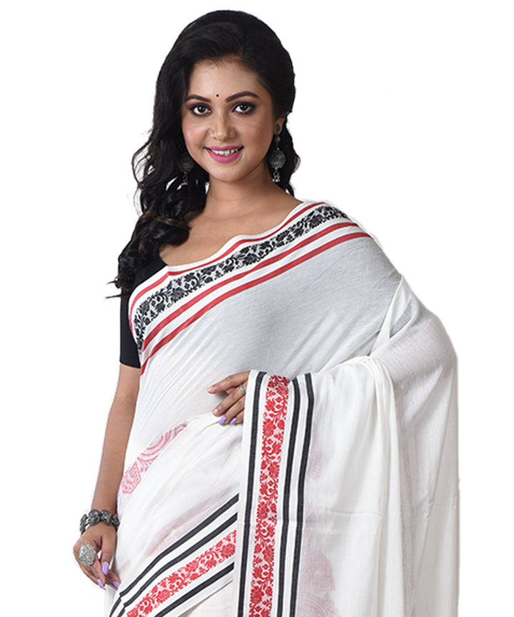 White red handloom jamdani cotton saree