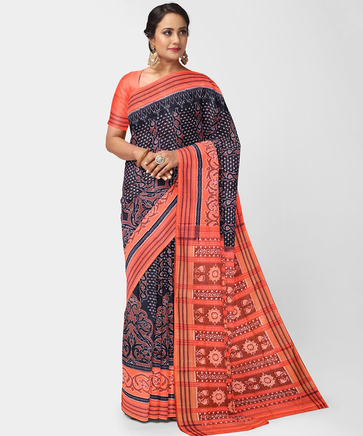 Gunmetal red cotton handwoven sambalpuri saree