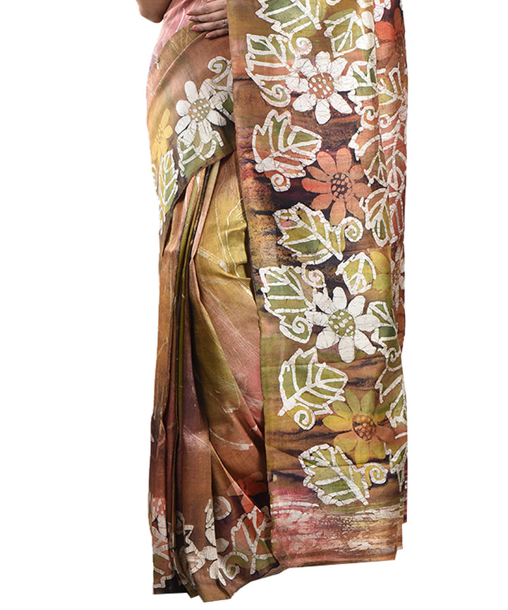 Multicolor handloom silk hand printed batik saree