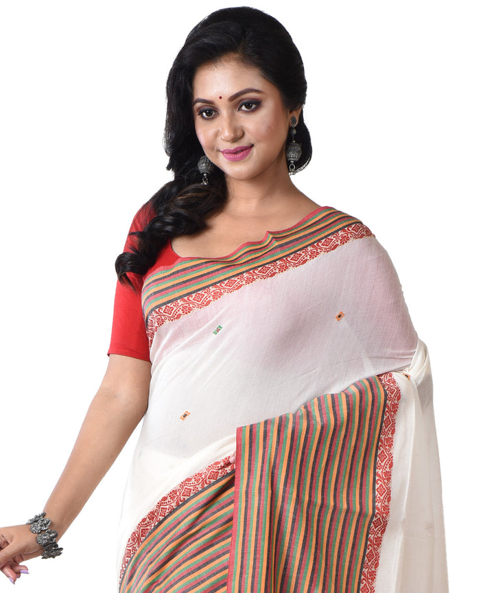 White multicolor handloom cotton saree