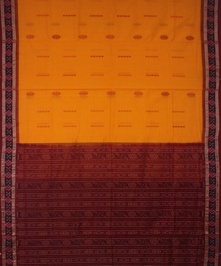 Yellow maroon cotton handwoven bomkai saree