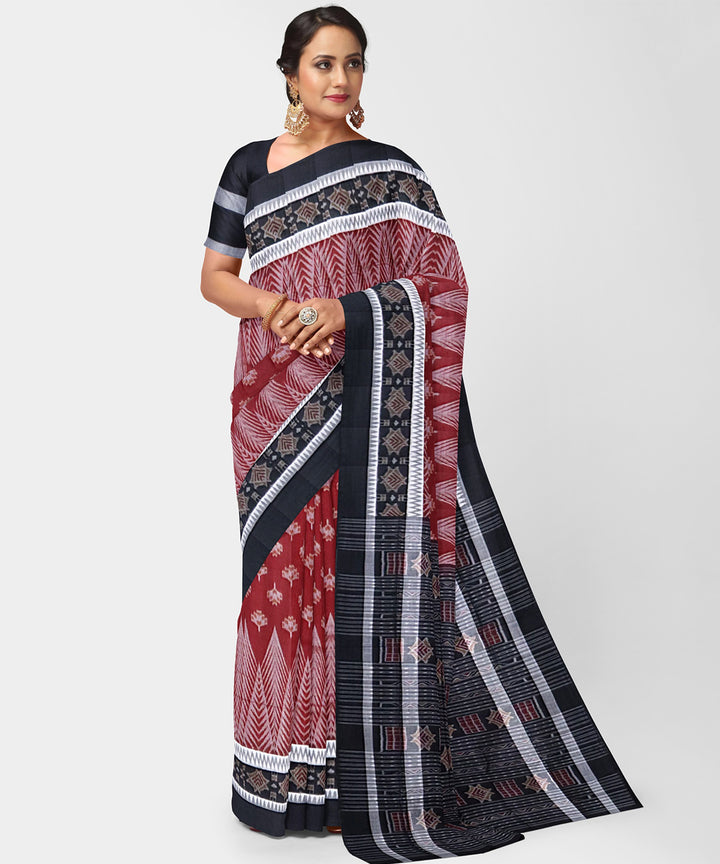 Antique ruby black cotton handwoven sambalpuri saree