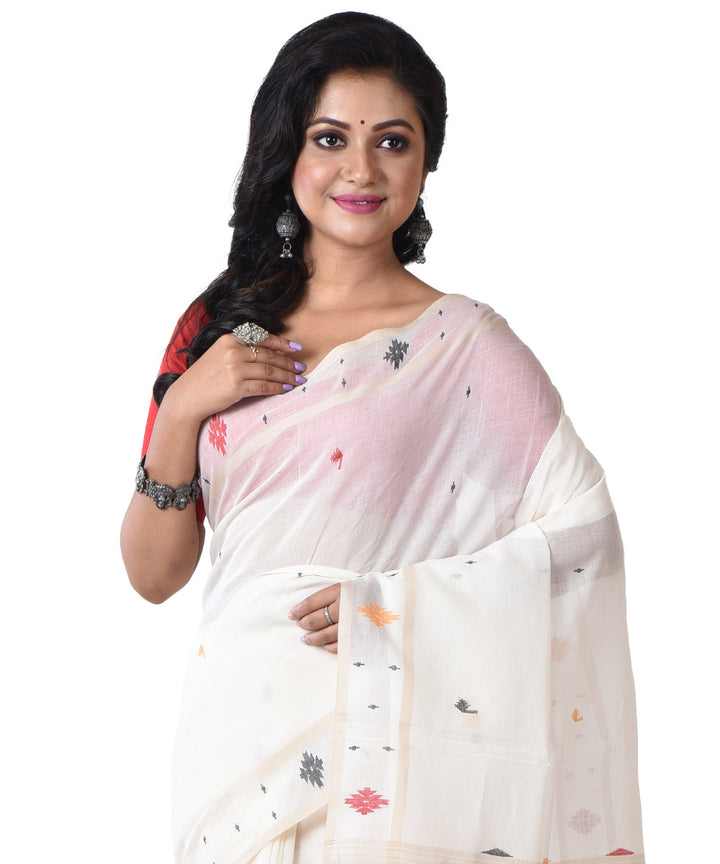 White multicolor handloom cotton shantipuri saree