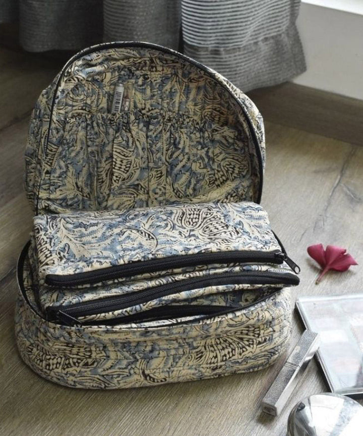 White blue crafted cotton kalamakri make up pouch