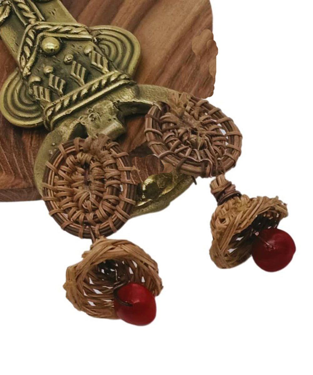 Brown red handcrafted beautiful palm fibre seeds earring
