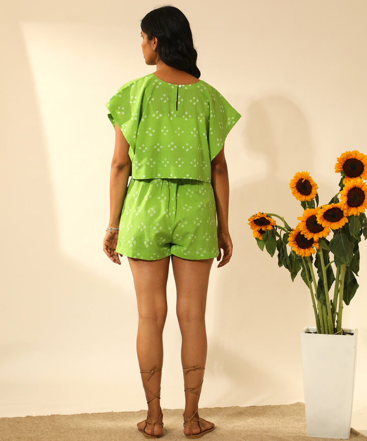 Green handcrafted bandhani cotton top
