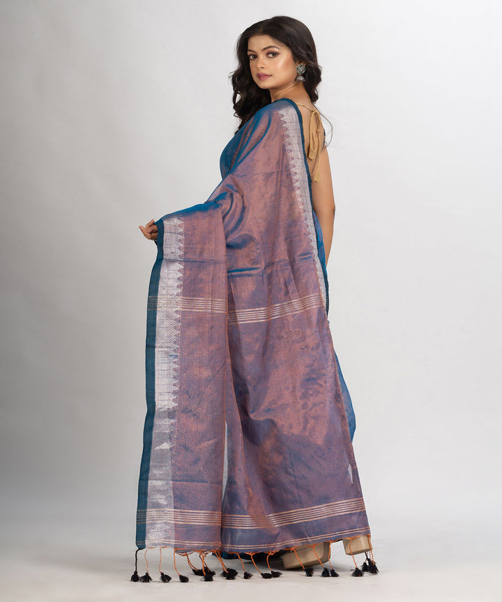 Copper blue double shaded handloom cotton tissue jacquard border saree
