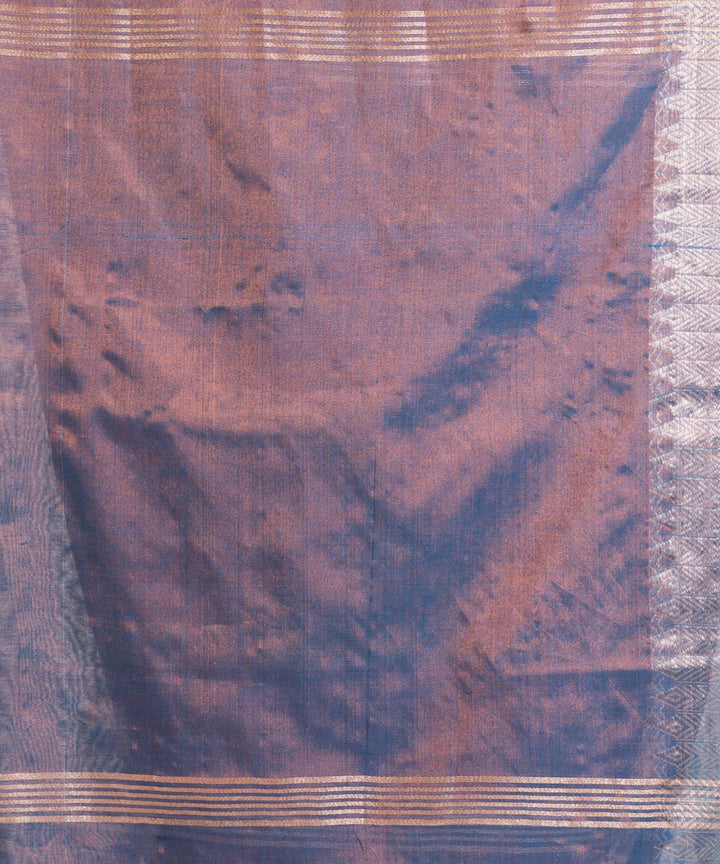Copper blue double shaded handloom cotton tissue jacquard border saree