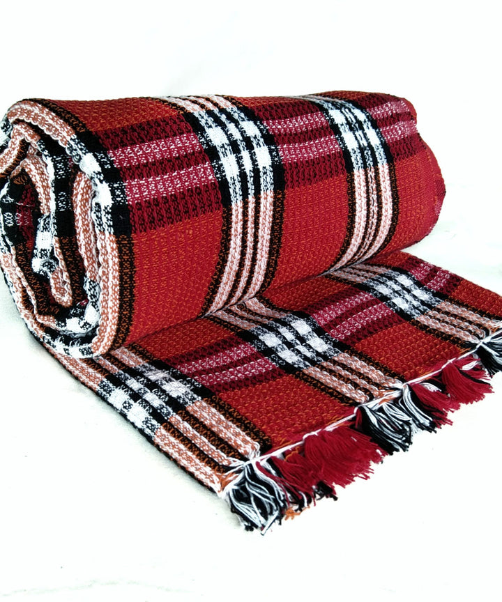 Maroon white handwoven cotton towel