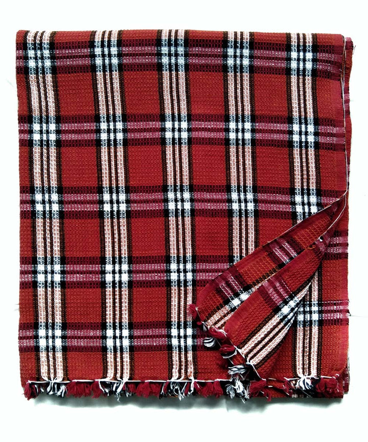 Maroon white handwoven cotton towel
