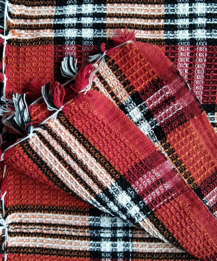 Maroon white handwoven cotton towel