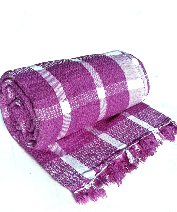 Purple white checks handwoven cotton towel