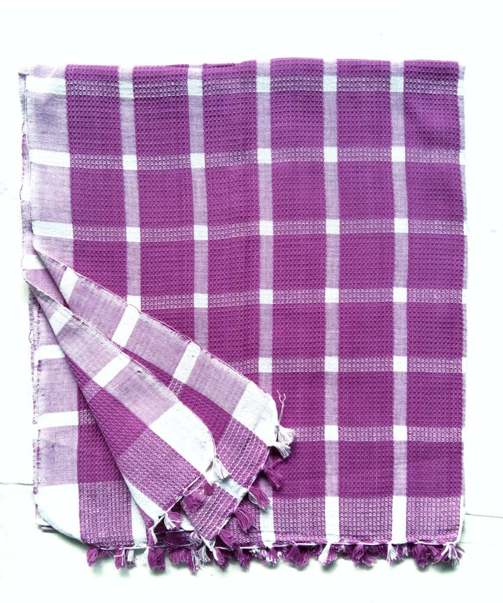 Purple white checks handwoven cotton towel