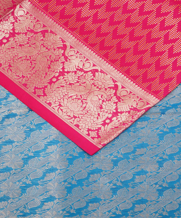 Pink cyan blue silk handloom venkatagiri saree