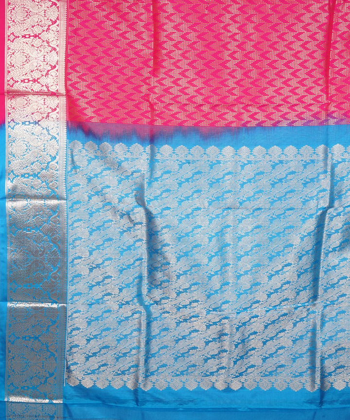 Pink cyan blue silk handloom venkatagiri saree