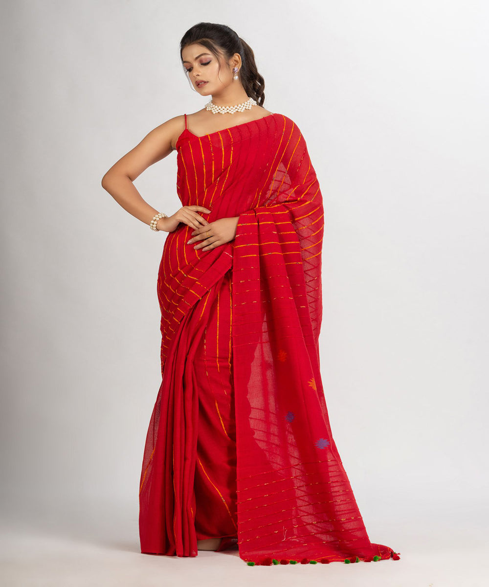 Red handloom cotton bengal saree
