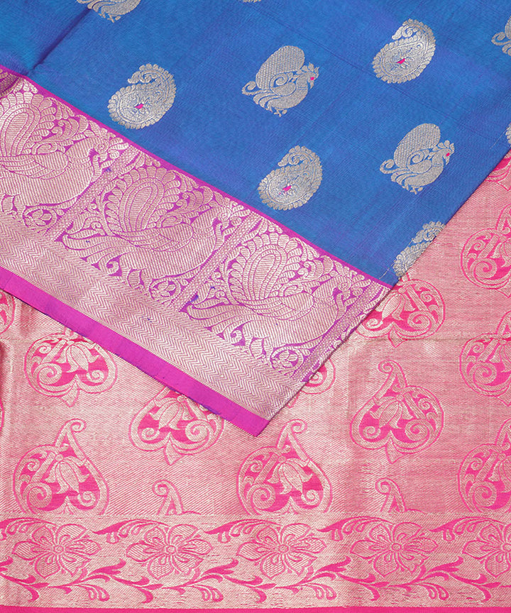 Navy blue pink silk handloom venkatagiri saree